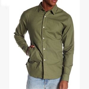 Slvdr Trek Shirt Shacket Olive Green Button Up Pocket Linen Cotton-Medium